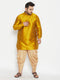 Vastramay Men's Plus Size Mustard Silk Blend Curved Kurta Dhoti Set